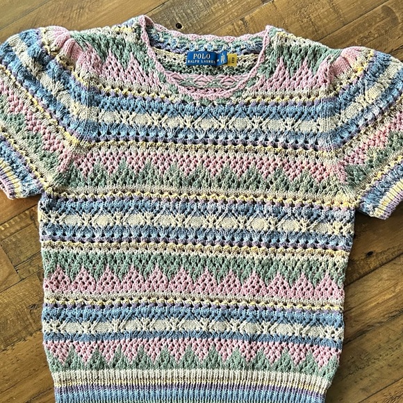 ***SOLD*** POLO RALPH LAUREN SWEATER - WOMENS MEDIUM - CROCHET PASTEL STRIPES - Picture 5 of 13